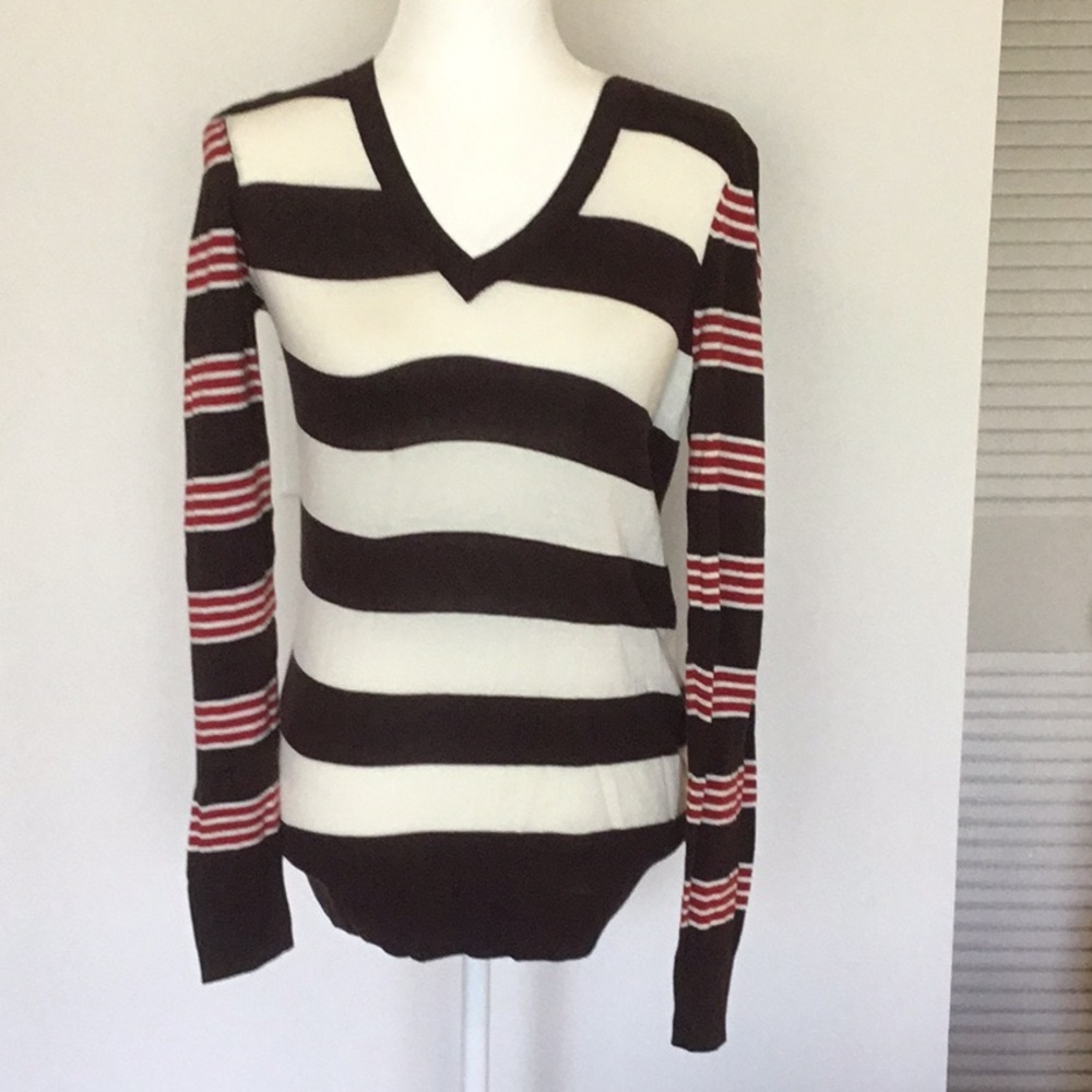 Ann Taylor LOFT striped V-neck sweater size small